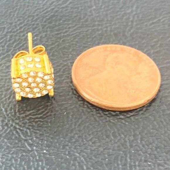 14k Gold Plated Cube CZ Earrings – Iced Out 3D Design - Picture 7 of 10